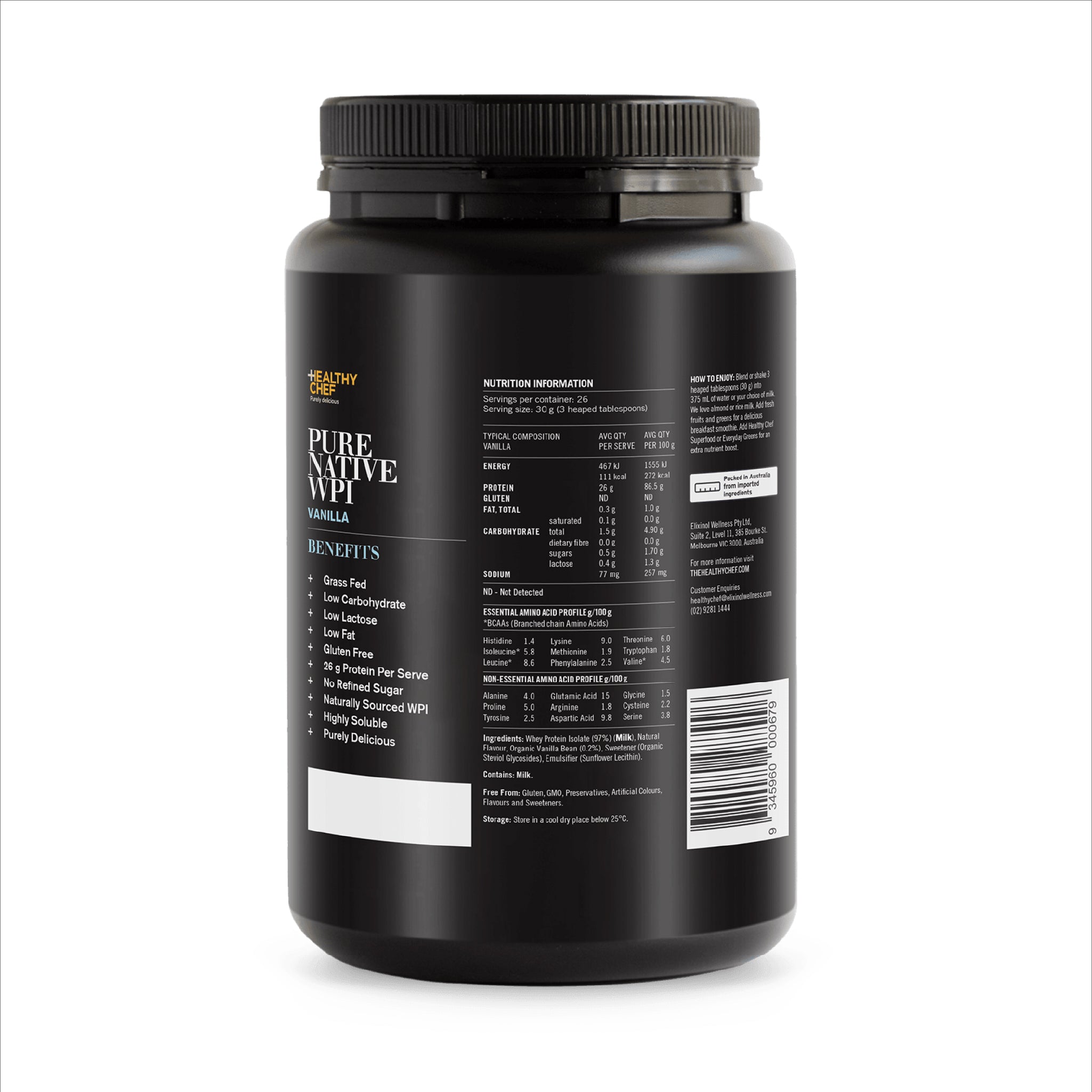 The Healthy Chef Pure Native Whey Protein Isolate Vanilla 800g